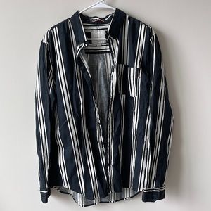 navy blue striped oversized button down shirt